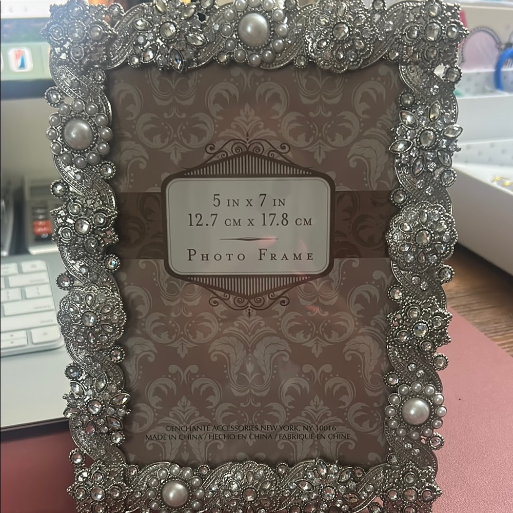 Silver and White Picture Frame with Ornate Accents
